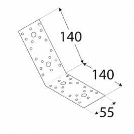 Kampinis laikiklis 135° KLR6, 140 x 140 x 55 x 2.5 mm, 20 vnt.