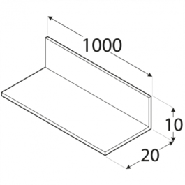 Profilis – nelyginis L formos PKN 2A 20 x 10 x 2 x 1000 mm, 8 vnt.