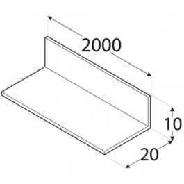 Profilis – nelyginis L formos PKN 13A 20 x 10 x 2 x 2000 mm, 4 vnt.