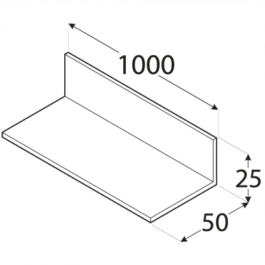 Profilis – nelyginis L formos PKN 8A 50 x 25 x 2 x 1000 mm, 8 vnt.