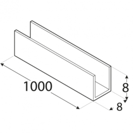 Profilis – U formos PC 1A 8 x 8 x 1 x 1000 mm, 8 vnt.
