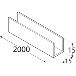 Profilis – U formos PC 25A 15 x 15 x 2 x 2000 mm, 4 vnt.