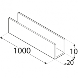 Profilis – U formos PC 11A 20 x 10 x 2 x 1000 mm, 8 vnt.