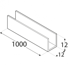 Profilis – U formos PC 5A 12 x 12 x 2 x 1000 mm, 8 vnt.