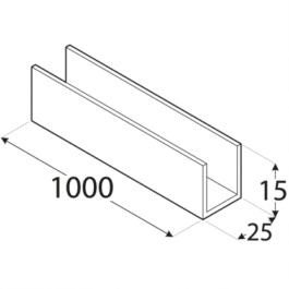 Profilis – U formos PC 15A 25 x 15 x 2 x 1000 mm, 8 vnt.