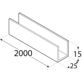 Profilis – U formos PC 33A 25 x 15 x 2 x 2000 mm, 4 vnt.